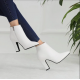 2025 Winter Fashion Women Boots Beige Pointed Toe Elastic Ankle Boots Heels Shoes Autumn Winter Female Socks Original Leather