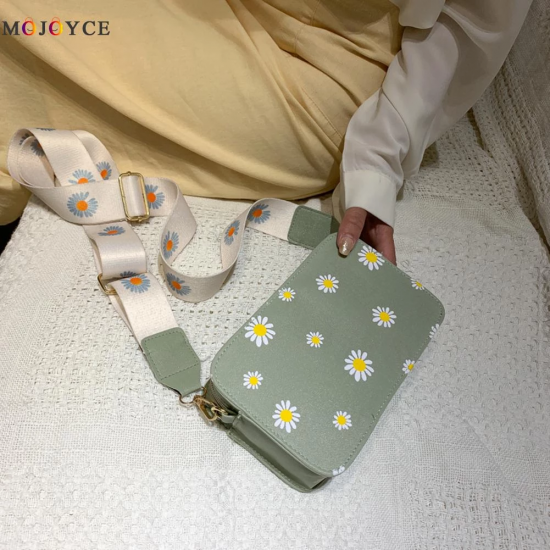 Women Small Fresh Floral Printed Vertical Square Shoulder Bags Female Fashion PU Leather Shopping Crossbody Messenger Bags