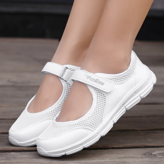 Women's Vulcanize Shoes Summer Hook & Loop Shallow Female Casual Shoes Air Mesh Breathable Platform Wear-resistant Daily Walking