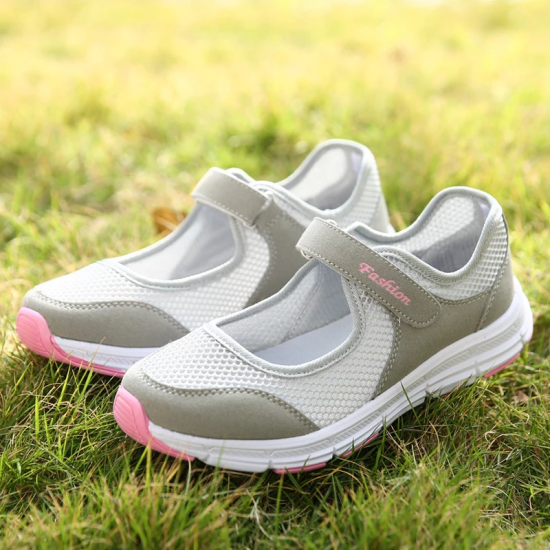 Women's Vulcanize Shoes Summer Hook & Loop Shallow Female Casual Shoes Air Mesh Breathable Platform Wear-resistant Daily Walking