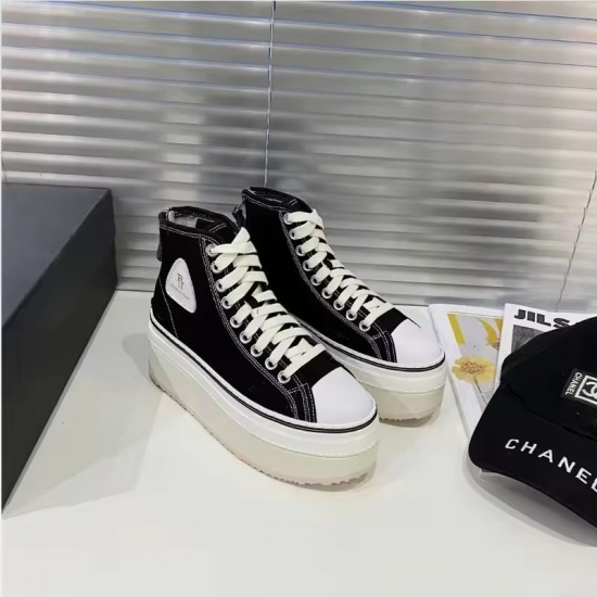 2025 Spring and autumn classic cushion canvas high top lace-up women's shoes retro style thick sole increase casual