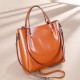 Genuine Leather Women's Bag Wax Leather Large Capacity Bucket Bag New Solid Color Fashionable Shoulder Bag Commuter Crossbody