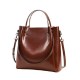 Genuine Leather Women's Bag Wax Leather Large Capacity Bucket Bag New Solid Color Fashionable Shoulder Bag Commuter Crossbody