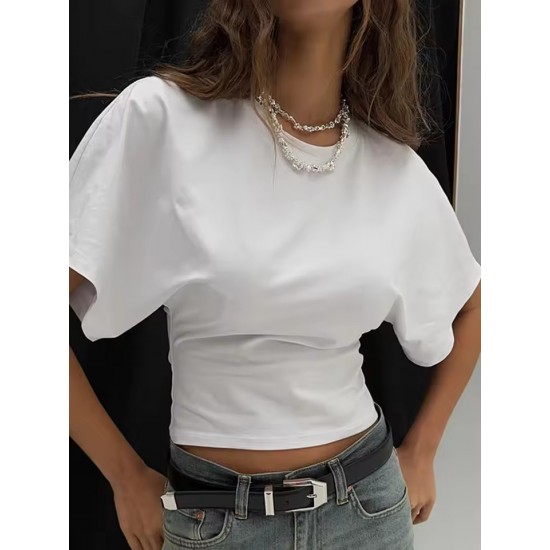 Fashion Casual Solid Gray Cropped T-shirt 2025 Woman Clothes O-neck Corset Tops Streetwear Girls Spring Summer Short Tee Shirts