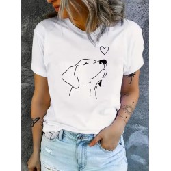 Dog Print Round Neck Sports T-shirt Short Sleeve Running Casual Tops Women's Activewear aesthetic clothes
